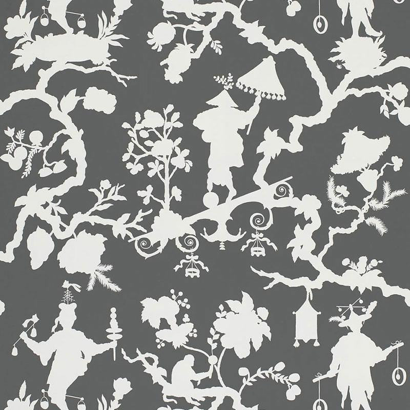 Shantung Silhouette Print Smoke 5005151 by Schumacher Designer Wallpaper Exuberant Prints 27.0" - Swanky Fabrics -
