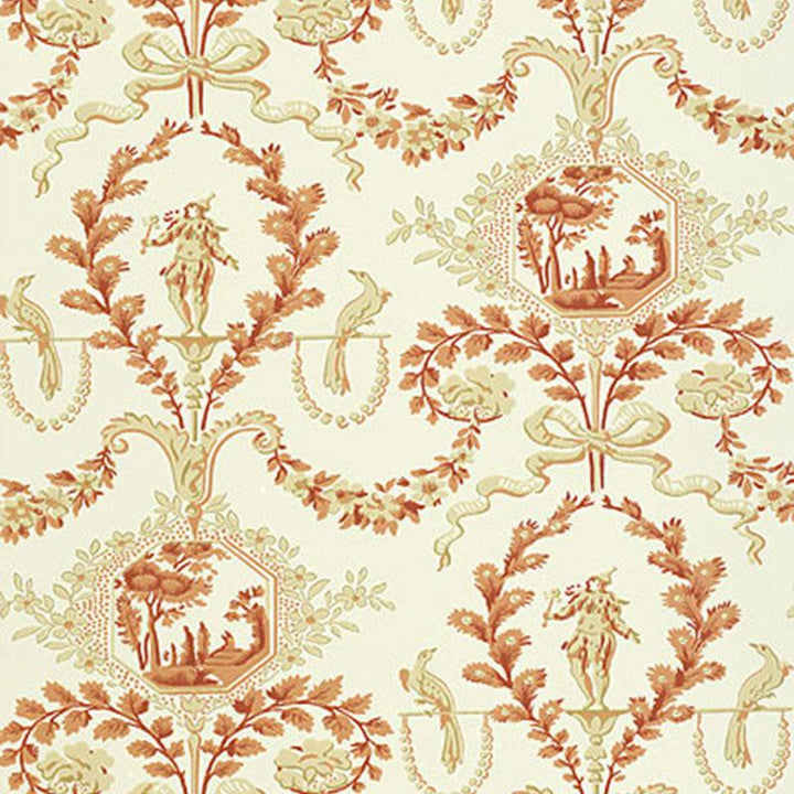 Jester Arabesque Terra Cotta 5004111 by Schumacher Designer Wallpaper Perennial Favorites 13.5" - Swanky Fabrics -
