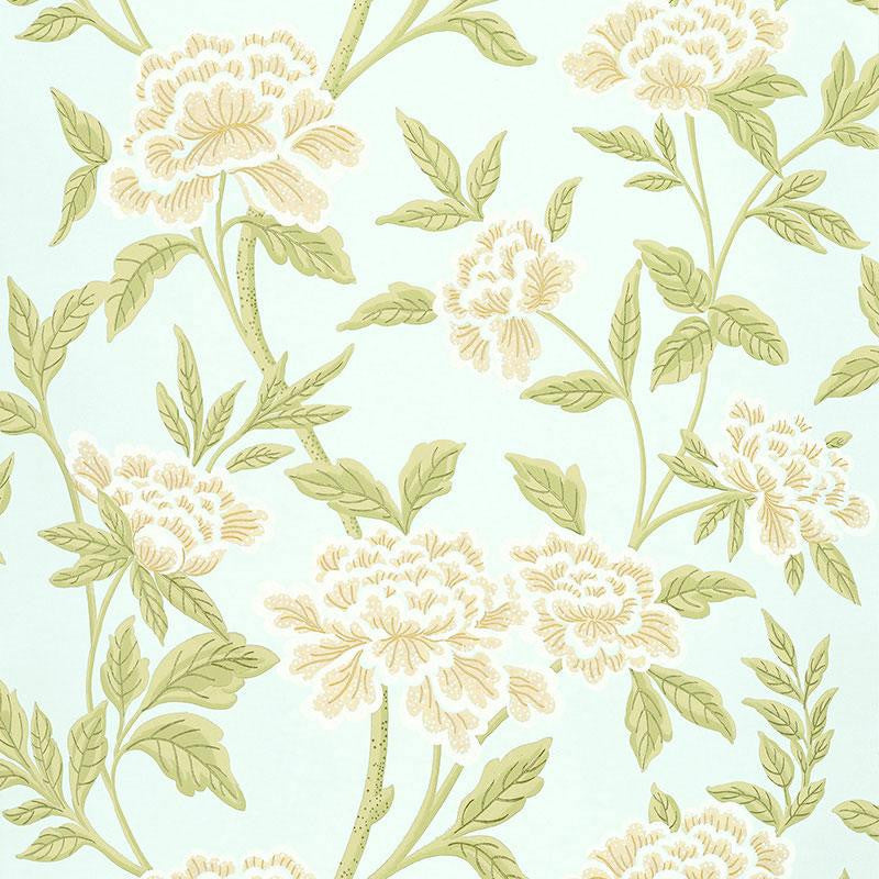 Whitney Floral Aqua 5004382 by Schumacher Wallpaper Greenhouse 27.0" - Fabric Carolina -