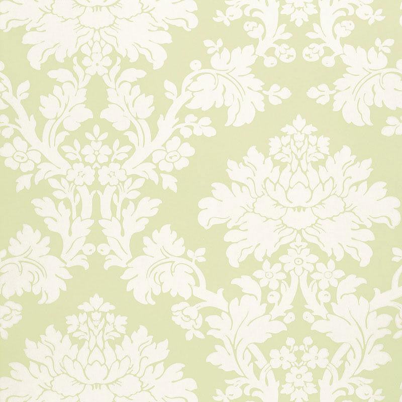 Tierni Damask Celery 5004462 by Schumacher Wallpaper Greenhouse 13.5" - Fabric Carolina -