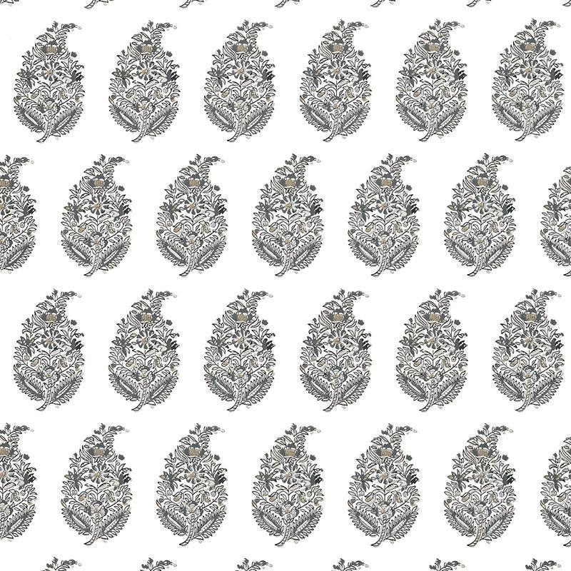 Rajasthan Paisley Silver 5004474 by Schumacher Wallpaper Greenhouse 4.5" - Fabric Carolina -