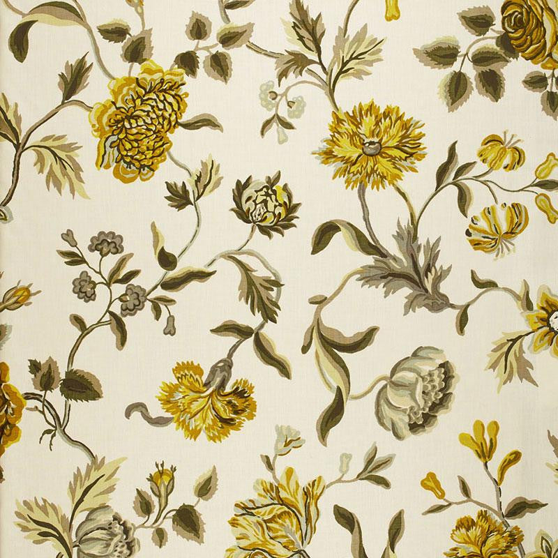 Avebury Floral Vine Citrine 174521 by Schumacher Designer Fabric Good Vibrations 52.5" - Swanky Fabrics -