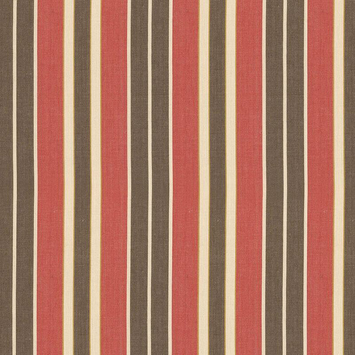 Beacon Cotton Stripe Red/Java/Beige 62994 by Schumacher Designer Fabric Country House Cottons 6.75" - Swanky Fabrics -