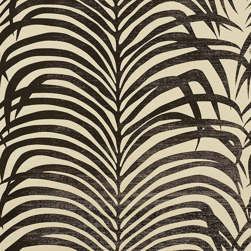 Zebra Palm Sisal Black On Ivory 5008222 by Schumacher Wallpaper Shangri-La 33.5" - Fabric Carolina -