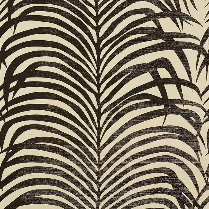 Zebra Palm Sisal Black On Ivory 5008222 by Schumacher Wallpaper Shangri-La 33.5" - Fabric Carolina -
