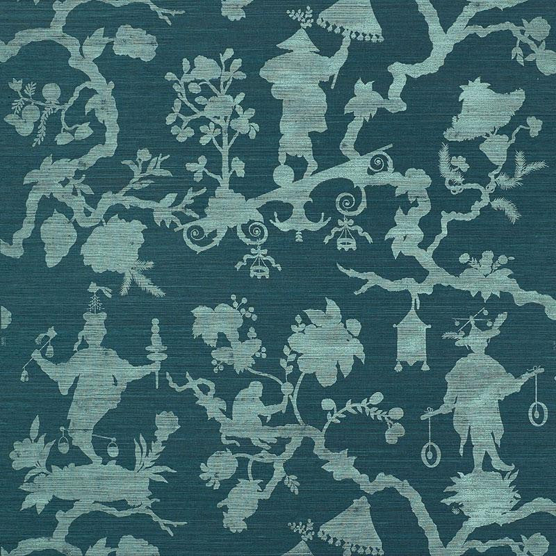 Shantung Silhouette Sisal Peacock 5008253 by Schumacher Wallpaper Shangri-La 33.25" - Fabric Carolina -