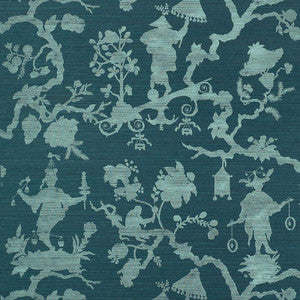 Shantung Silhouette Sisal Peacock 5008253 by Schumacher Wallpaper