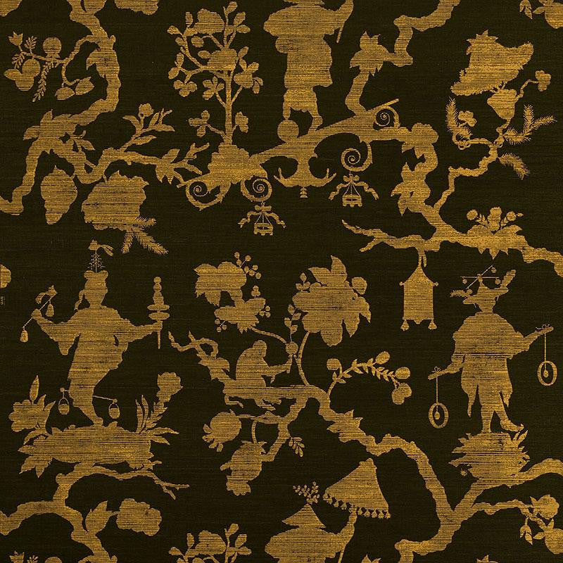 Shantung Silhouette Sisal Gold On Jet 5008254 by Schumacher Wallpaper Shangri-La 33.25" - Fabric Carolina -