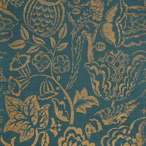 Uccello Sisal Gold On Peacock 5008264 by Schumacher Wallpaper