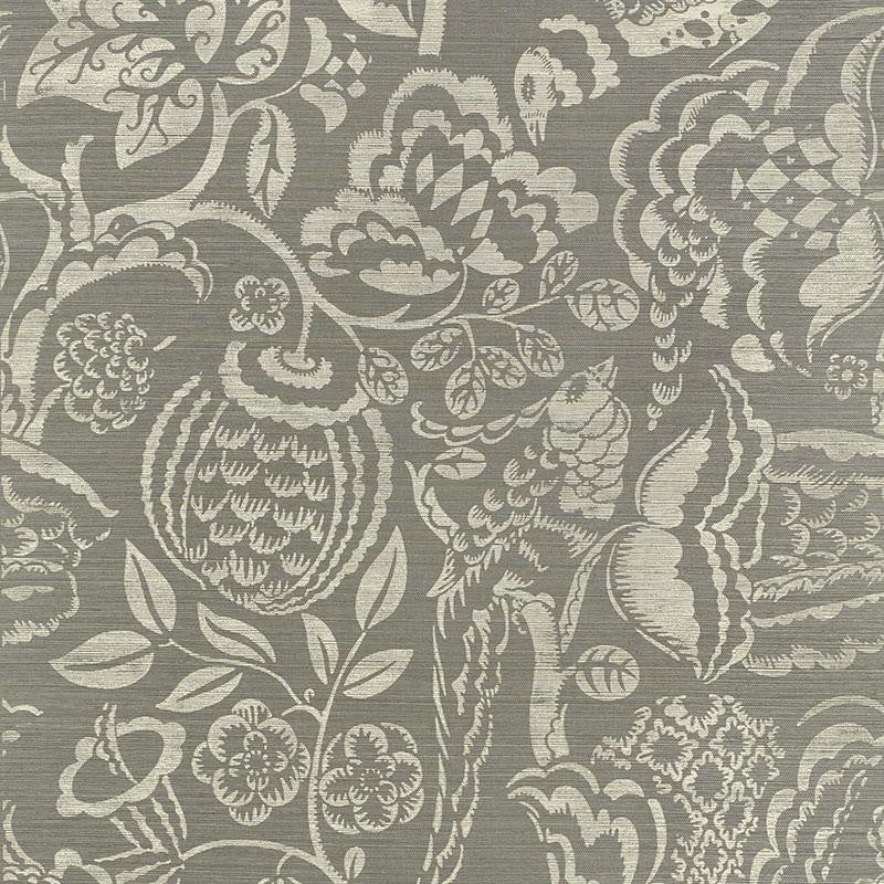 Uccello Sisal Grey 5008263 by Schumacher Designer Wallpaper Shangri-La 34.0" - Swanky Fabrics -