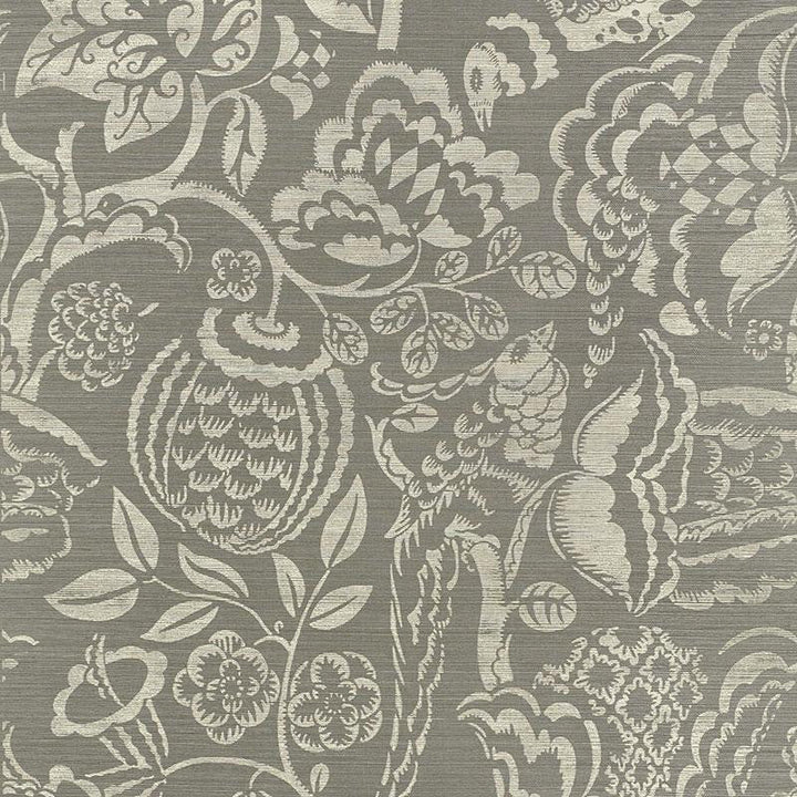 Uccello Sisal Grey 5008263 by Schumacher Designer Wallpaper Shangri-La 34.0" - Swanky Fabrics -
