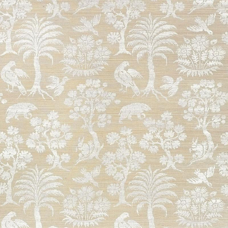 Woodland Silhouette Sisal Fog 5008281 by Schumacher Wallpaper Shangri-La 16.75" - Fabric Carolina -