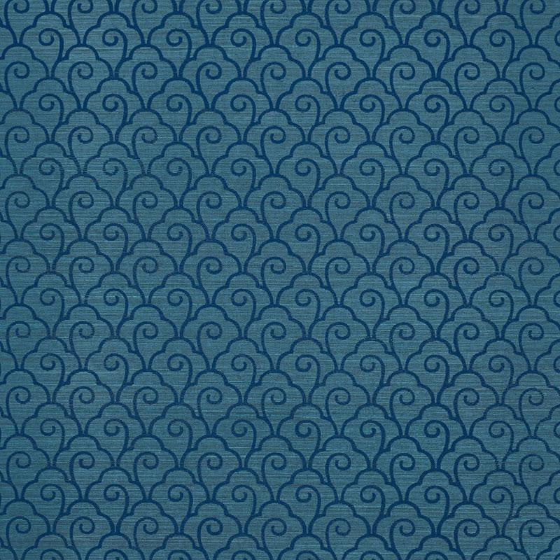 Scallop Filigree Sisal Lapis On Peacock 5008300 by Schumacher Wallpaper Shangri-La 3.75" - Fabric Carolina -