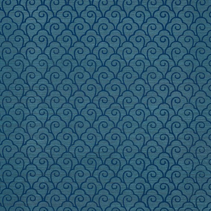 Scallop Filigree Sisal Lapis On Peacock 5008300 by Schumacher Wallpaper Shangri-La 3.75" - Fabric Carolina -