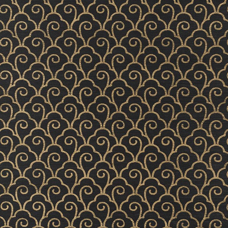 Scallop Filigree Sisal Gold On Jet 5008301 by Schumacher Wallpaper Shangri-La 3.75" - Fabric Carolina -