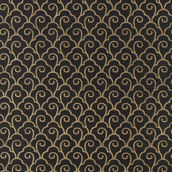 Scallop Filigree Sisal Gold On Jet 5008301 by Schumacher Wallpaper Shangri-La 3.75" - Fabric Carolina -