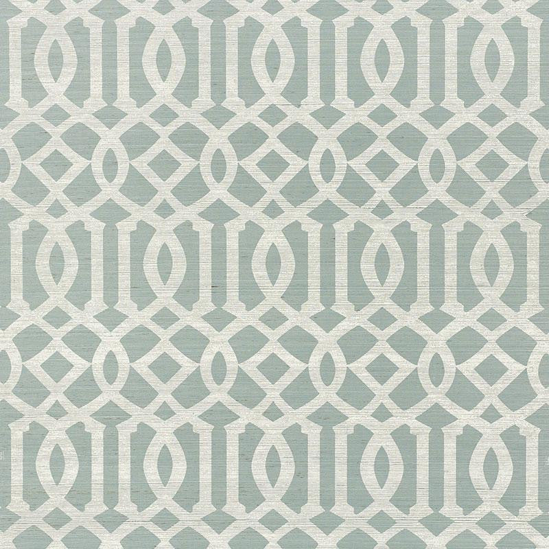 Imperial Trellis Sisal Sky 5008352 by Schumacher Designer Wallpaper Shangri-La 6.75" - Swanky Fabrics -