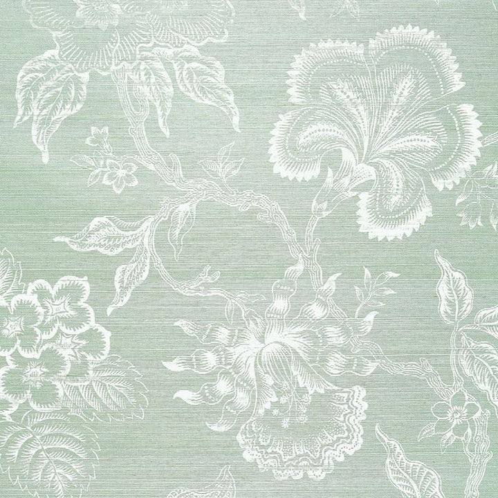 Hothouse Flowers Sisal Seaglass & Chalk 5006092 by Schumacher Designer Wallpaper Celerie Kemble 27.0" - Swanky Fabrics -