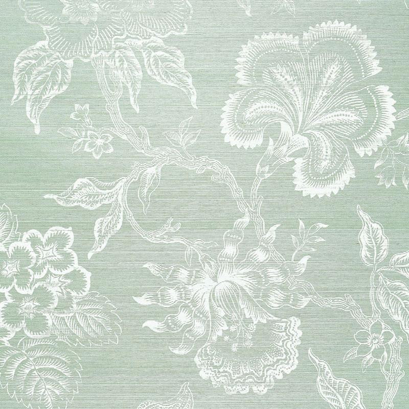 Hothouse Flowers Sisal Seaglass & Chalk 5006092 by Schumacher Wallpaper Celerie Kemble 27.0" - Fabric Carolina -