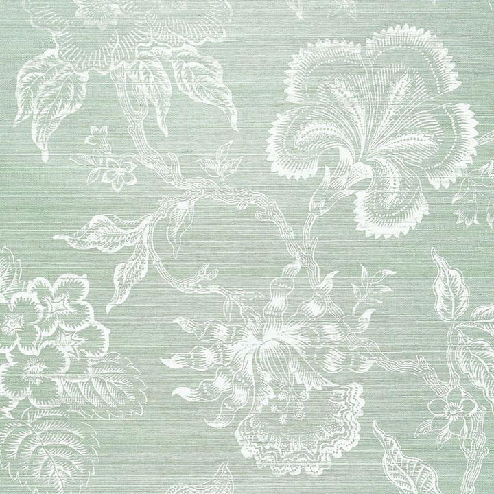 Hothouse Flowers Sisal Seaglass & Chalk 5006092 by Schumacher Wallpaper Celerie Kemble 27.0" - Fabric Carolina -