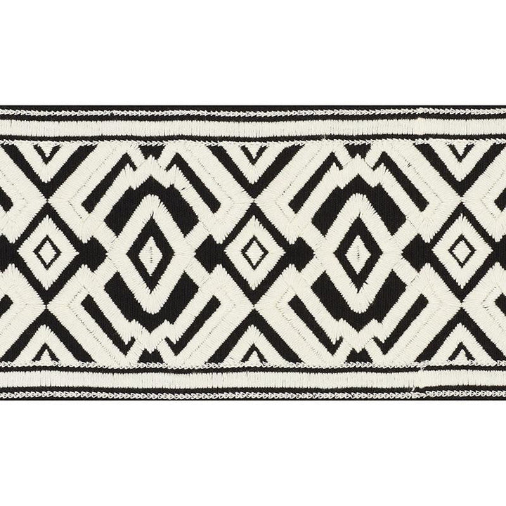 Avalon Tape Ivory On Black 70662 by Schumacher Designer Trim Couture Trims 5.5" - Swanky Fabrics -