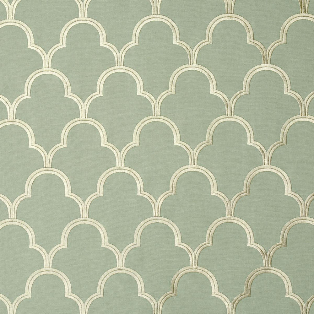 Scallop Embroidery Mineral 64320 by Schumacher Designer Fabric Modern Glamour 5.5" - Swanky Fabrics -