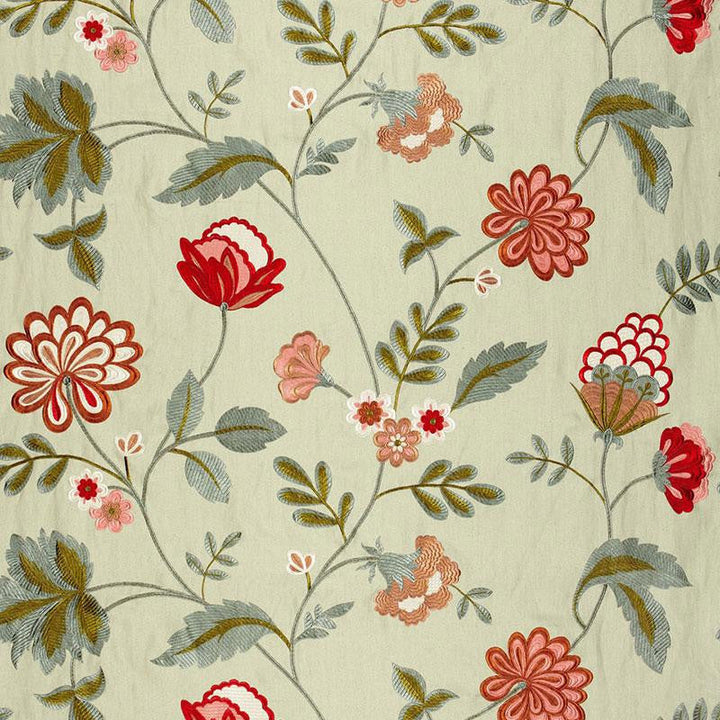 Palampore Embroidery Celadon 64843 by Schumacher Designer Fabric Perennial Favorites 50.25" - Swanky Fabrics -