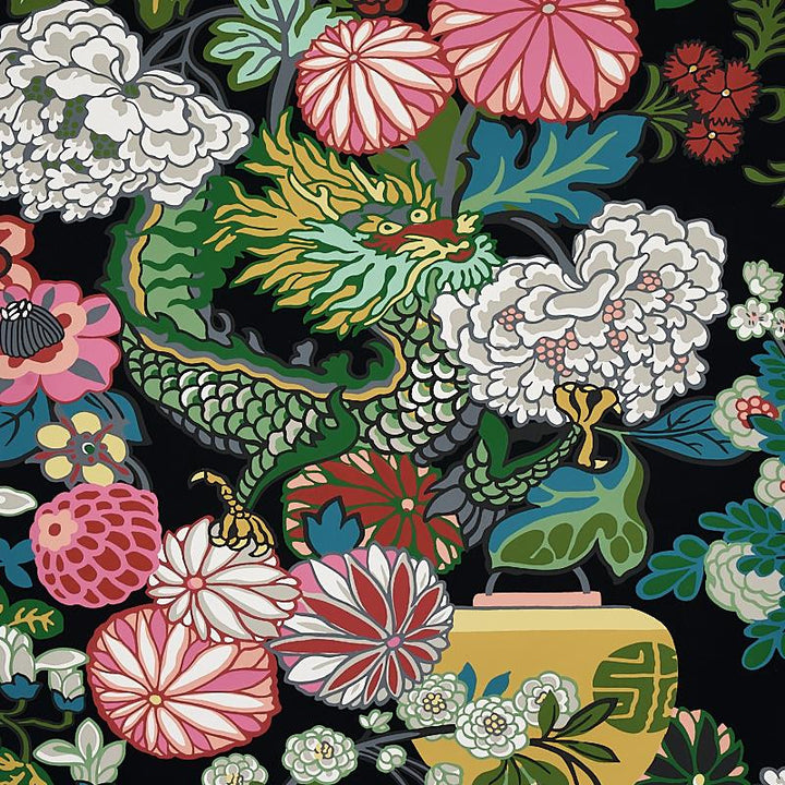 Chiang Mai Dragon Ebony 5001065 by Schumacher Wallpaper Exuberant Prints 27.0" - Fabric Carolina -