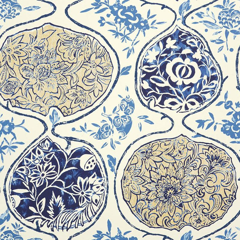 Katsugi Blues 5006960 by Schumacher Designer Wallpaper Exuberant Prints 27.0" - Swanky Fabrics -