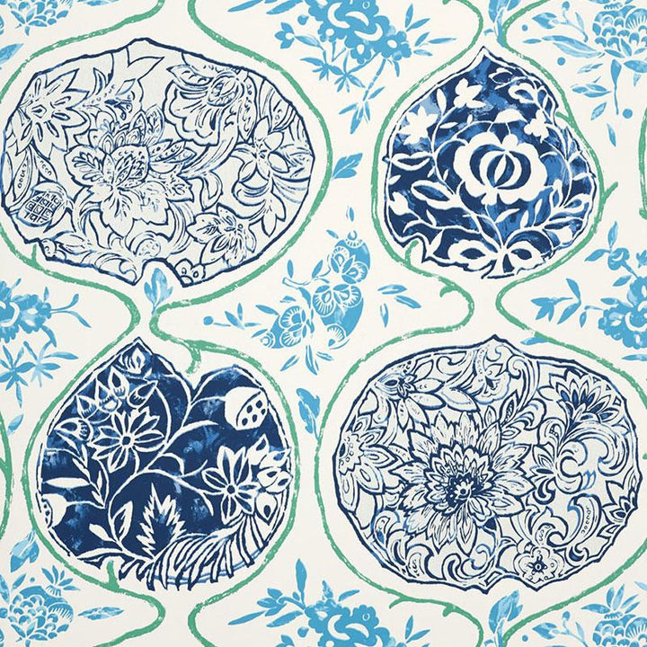 Katsugi Cobalt & Turquoise 5006961 by Schumacher Wallpaper Exuberant Prints 27.0" - Fabric Carolina -