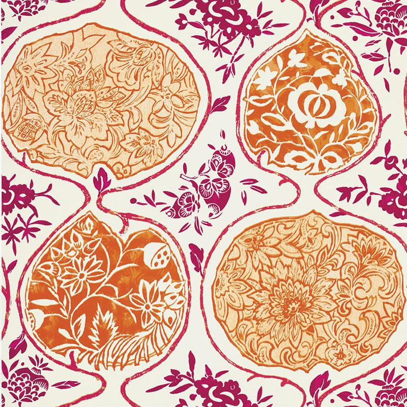 Katsugi Tangerine & Berry 5006962 by Schumacher Wallpaper Exuberant Prints 27.0" - Fabric Carolina -