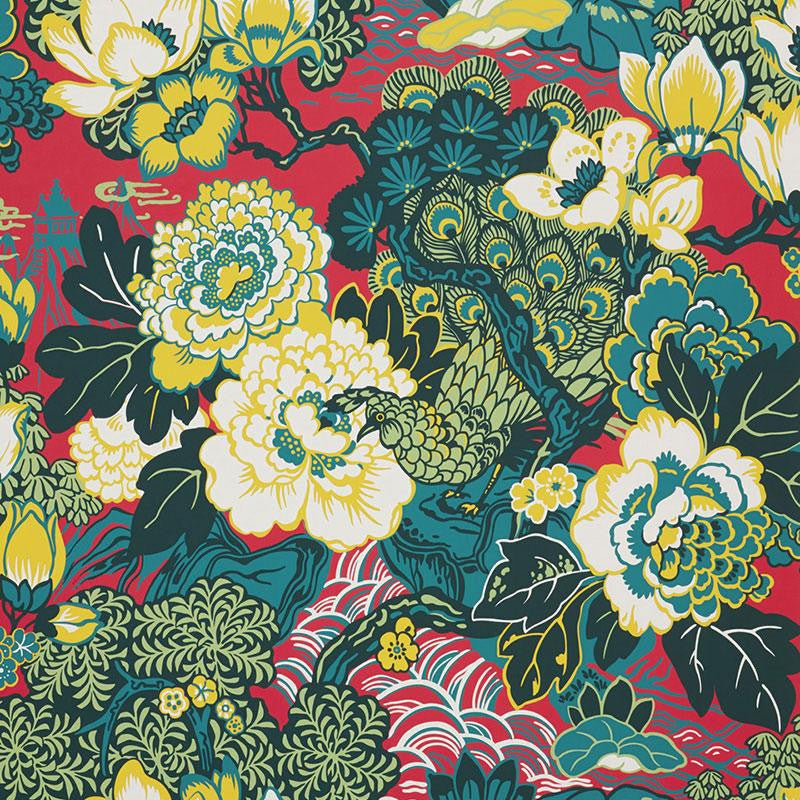 Shanghai Peacock Cerise 5006990 by Schumacher Wallpaper Exuberant Prints 27.0" - Fabric Carolina -