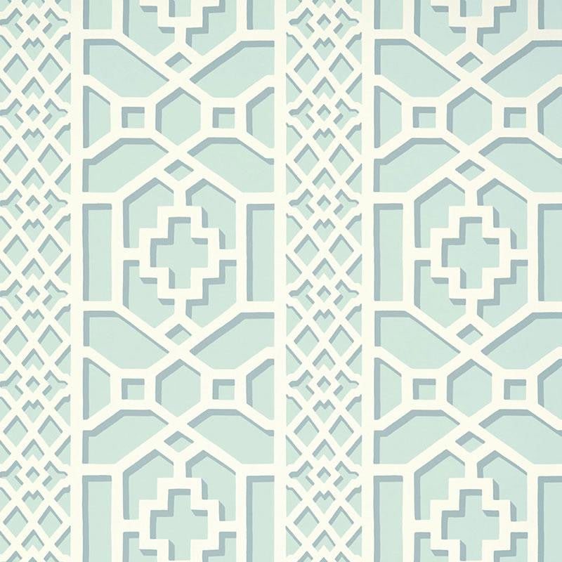 Zanzibar Trellis Winter Mint 5006942 by Schumacher Wallpaper Print Happy 13.5" - Fabric Carolina -