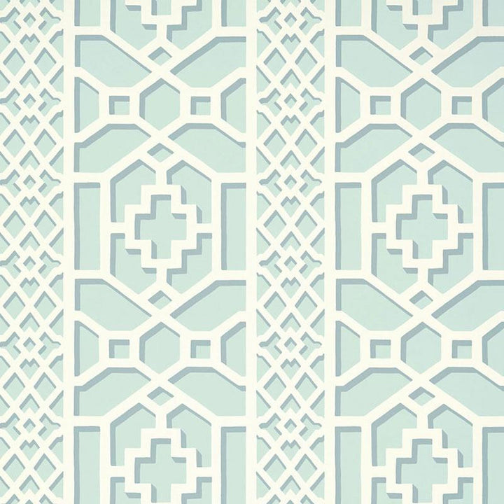 Zanzibar Trellis Winter Mint 5006942 by Schumacher Wallpaper Print Happy 13.5" - Fabric Carolina -