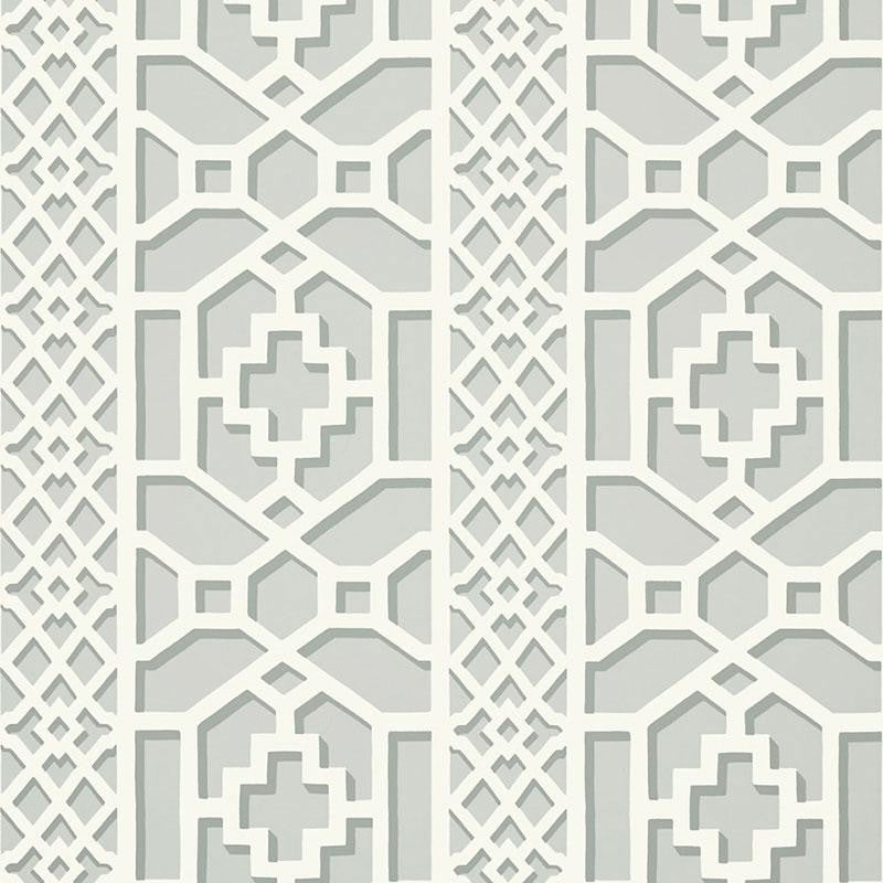 Zanzibar Trellis Cloud 5006943 by Schumacher Designer Wallpaper Print Happy 13.5" - Swanky Fabrics -