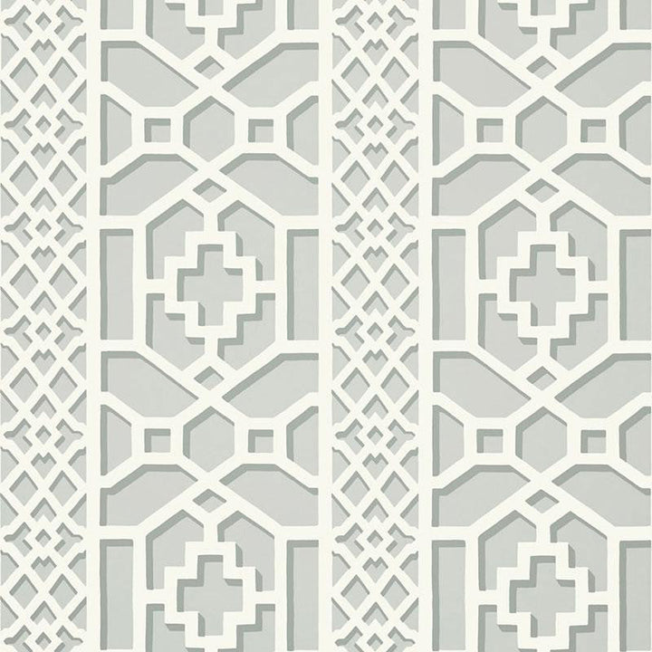 Zanzibar Trellis Cloud 5006943 by Schumacher Designer Wallpaper Print Happy 13.5" - Swanky Fabrics -