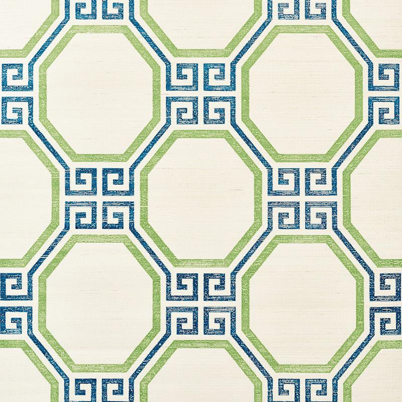 Octavia Sisal Turquoise & Palm 5008931 by Schumacher Wallpaper Orient Express 11.25" - Fabric Carolina -