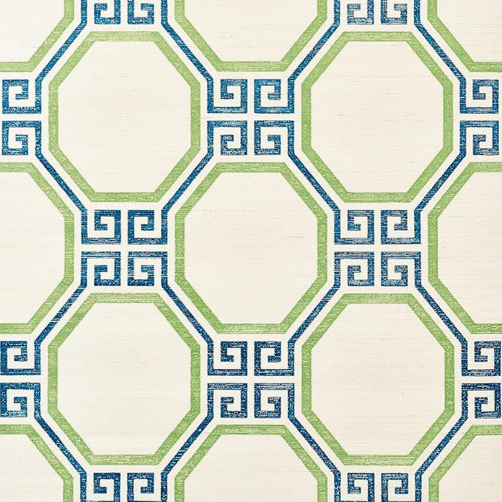 Octavia Sisal Turquoise & Palm 5008931 by Schumacher Wallpaper Orient Express 11.25" - Fabric Carolina -