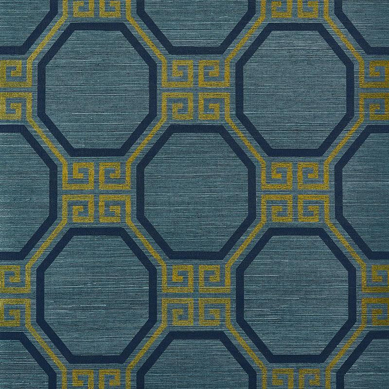 Octavia Sisal Peacock 5008932 by Schumacher Designer Wallpaper Orient Express 11.25" - Swanky Fabrics -