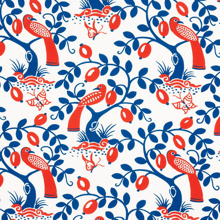 Olive Tree Blue & Red 177471 by Schumacher Designer Fabric Print Happy 25.12" - Swanky Fabrics -