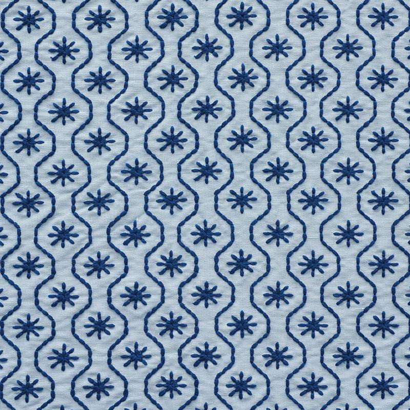 Gigi Embroidery Blue 73492 by Schumacher Designer Fabric Happy Together 2.0" - Swanky Fabrics -