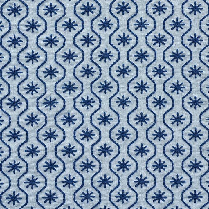 Gigi Embroidery Blue 73492 by Schumacher Designer Fabric Happy Together 2.0" - Swanky Fabrics -