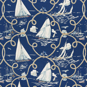 Summer Regatta Linen Print Navy 175190 by Schumacher Fabric