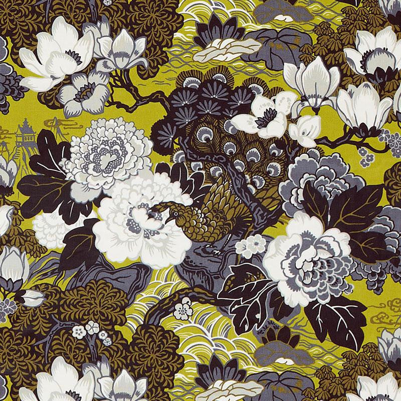 Shanghai Peacock Brass 175131 by Schumacher Designer Fabric Exuberant Prints 26.25" - Swanky Fabrics -
