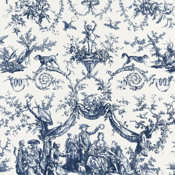 Le Couronnement De La Rosiere Bleu 175271 by Schumacher Fabric Classic Prints 33.0" - Fabric Carolina -
