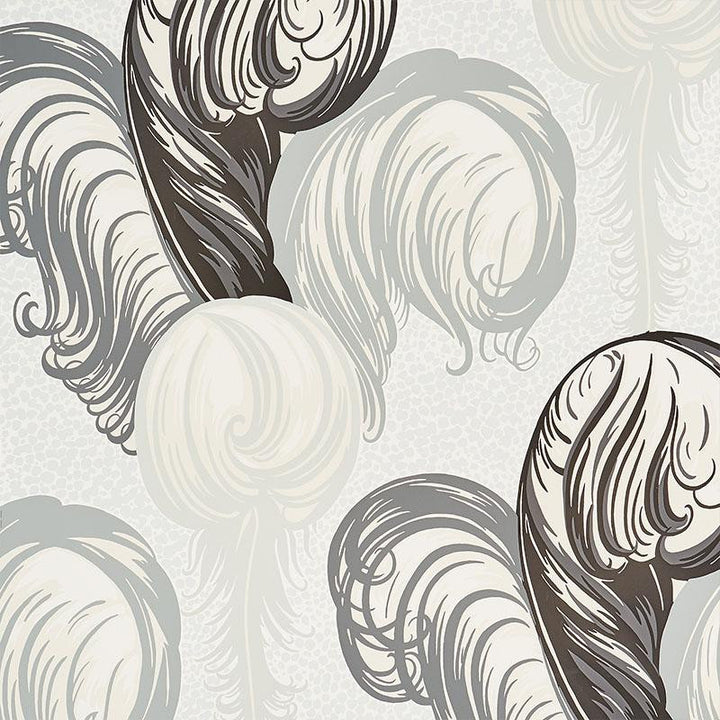 Plumes Grisaille 5009151 by Schumacher Wallpaper Fashion Forward 27.5" - Fabric Carolina -