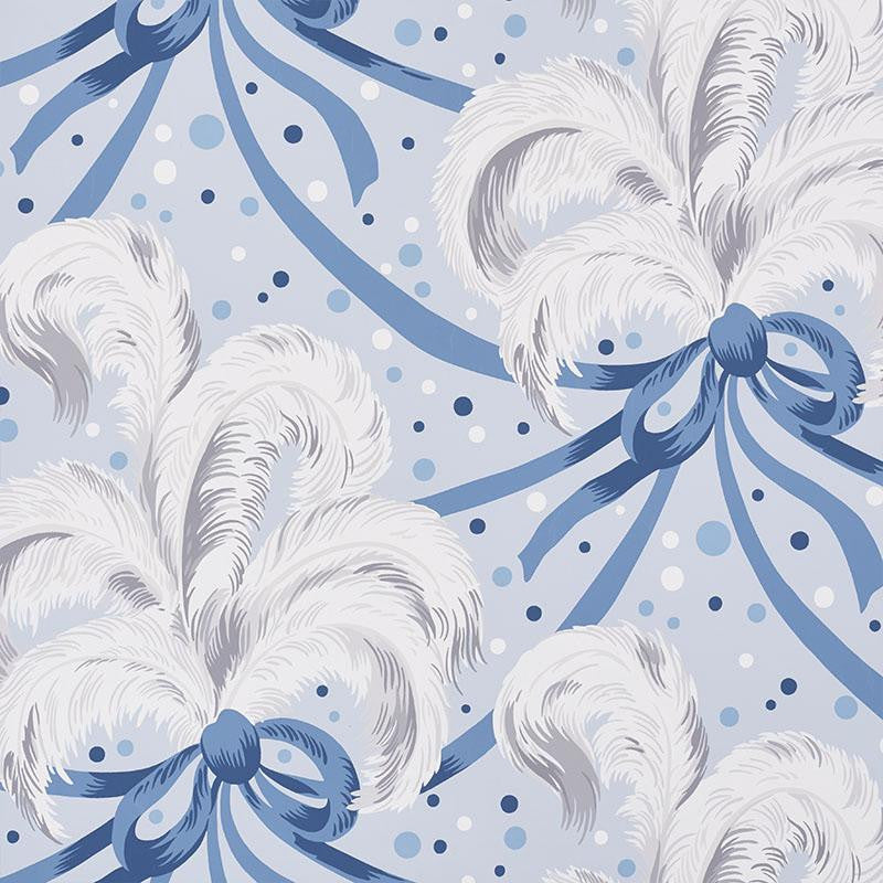 Plumes Et Rubans Blue 5009180 by Schumacher Wallpaper Fashion Forward 27.0" - Fabric Carolina -