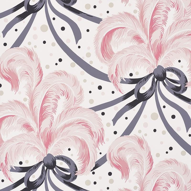 Plumes Et Rubans Blush 5009181 by Schumacher Designer Wallpaper Fashion Forward 27.0" - Swanky Fabrics -