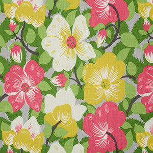 Magnolias Poppy & Yellow 177561 by Schumacher Fabric
