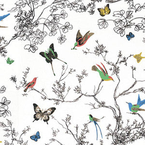 Birds & Butterflies Multi On White 174760 by Schumacher Fabric